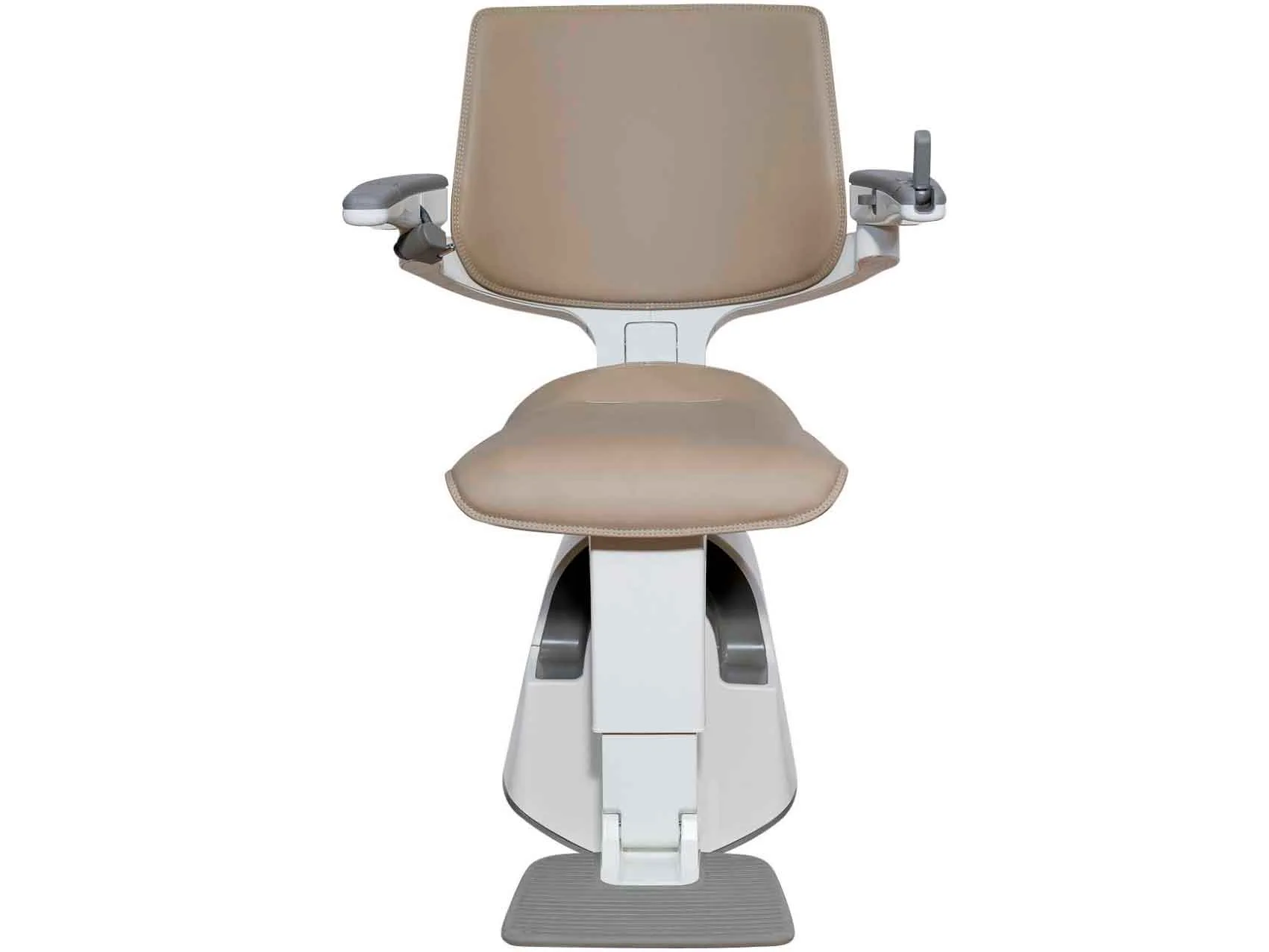 Personalizar silla salvaescaleras en Alcobendas: acabado en piel color crema, vista frontal